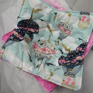COPY - Hot air balloon with reversible pink heart 100 cotton fabric bowl cozy. …